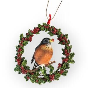 Robin Bird in wreath Christmas ornament